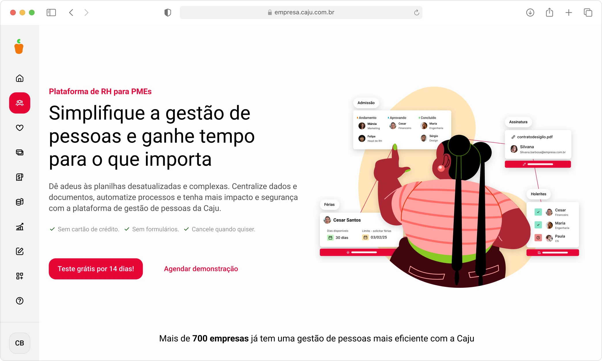 Caju HCM landing page, before and after redesign