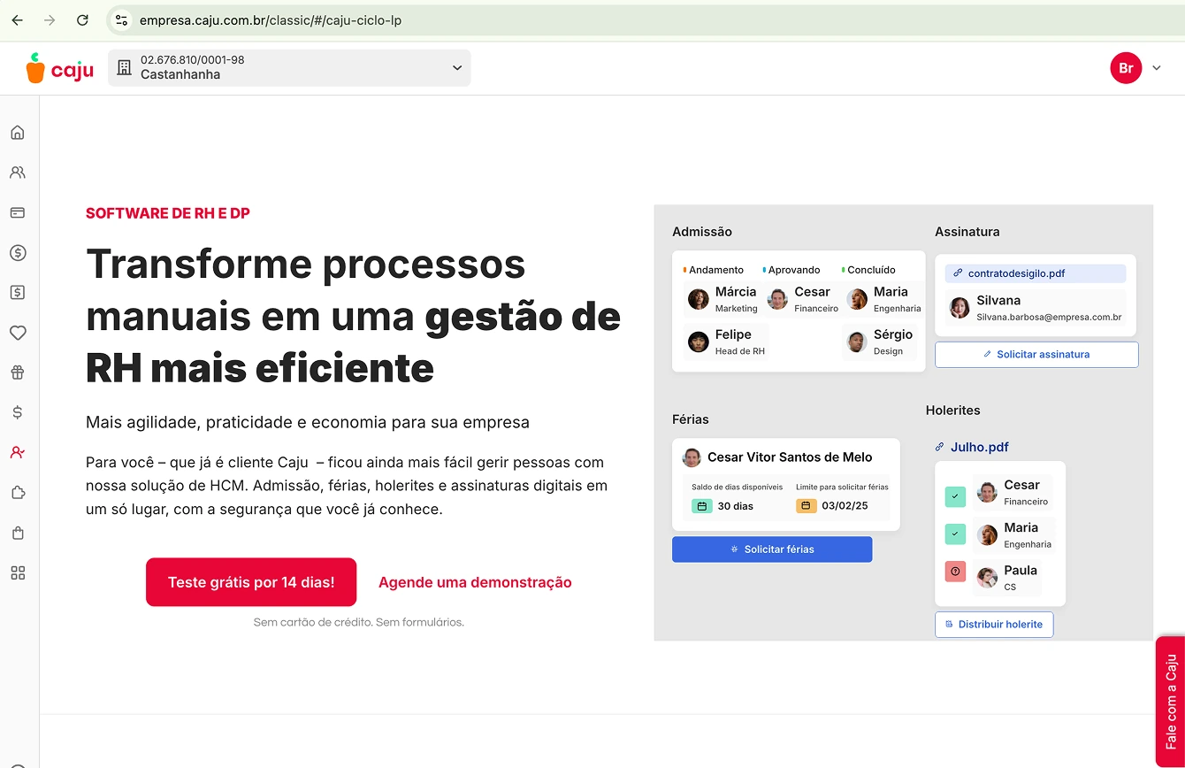 Versão anterior da landing page da Caju