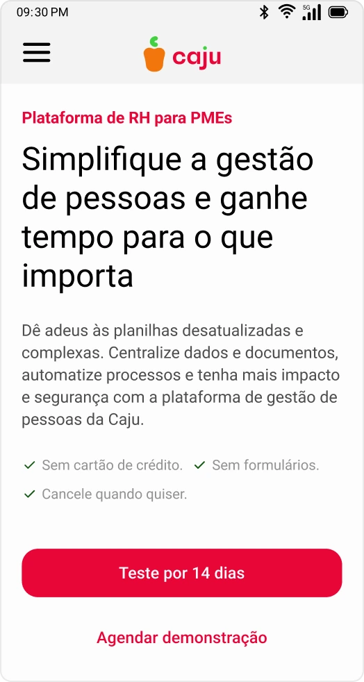 Nova landing page da Caju — mobile
