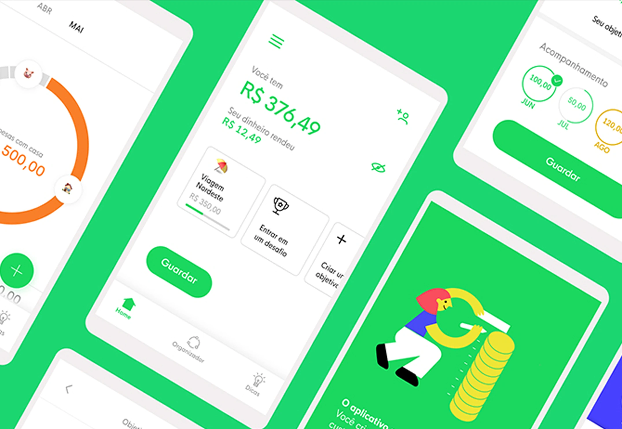 Diin goals app — angled phones on a green field